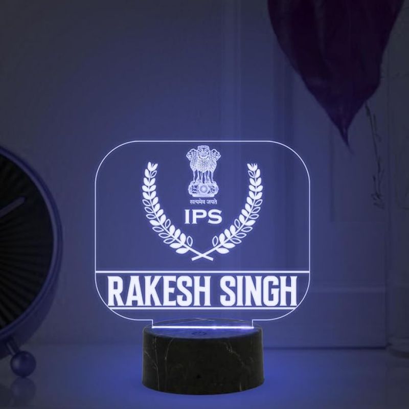 3D IPS Desk Name Plate Night Lamp with Multicolored Light Customized with Name Gift for Indian Police Officer