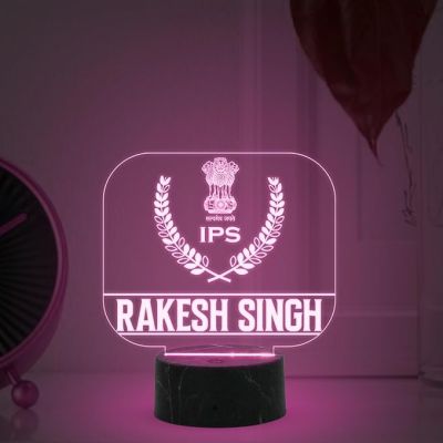 3D IPS Desk Name Plate Night Lamp with Multicolored Light Customized with Name Gift for Indian Police Officer