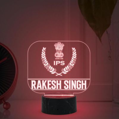 3D IPS Desk Name Plate Night Lamp with Multicolored Light Customized with Name Gift for Indian Police Officer