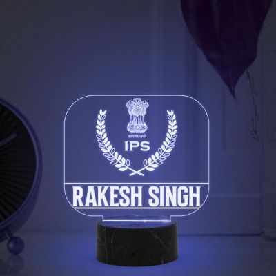 3D IPS Desk Name Plate Night Lamp with Multicolored Light Customized with Name Gift for Indian Police Officer