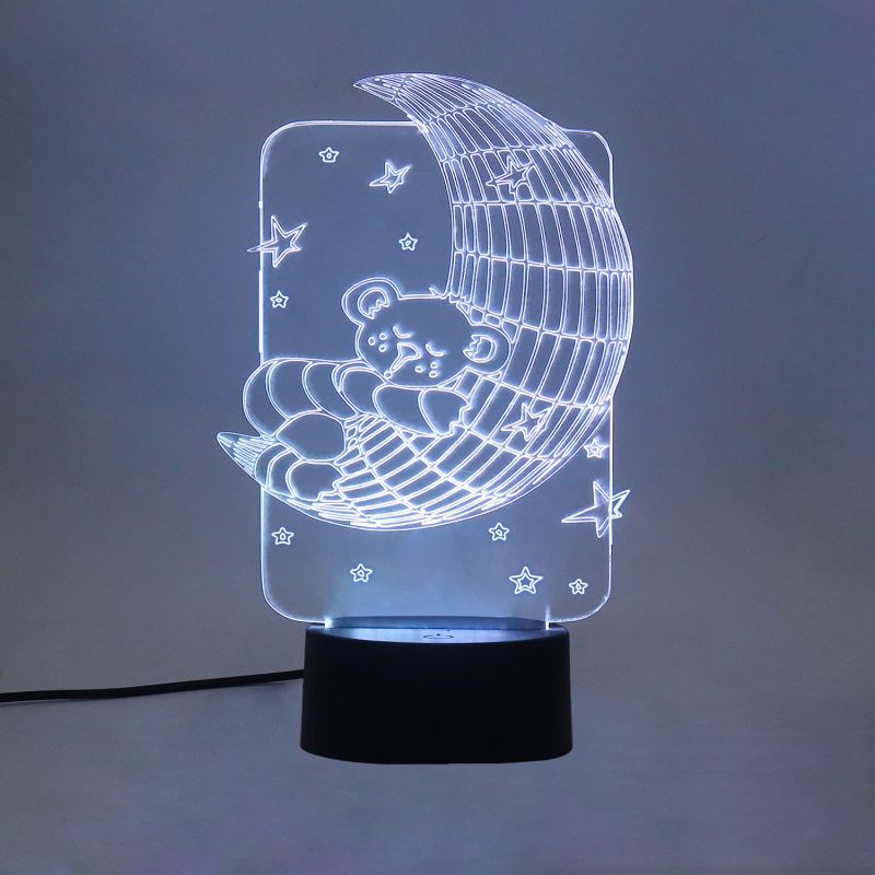 3D Illusion Moon Bear Design Led Night Lamp 7 Color Changing Light Gift For Kids & Kids Room Decor Circle Base