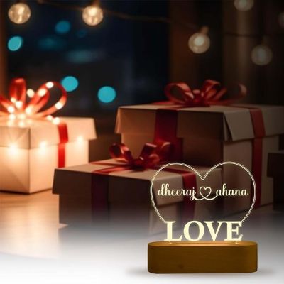 Personalized Couple Name Heart & Love Design Night Lamp with Warm White Light Gift For Husband, Wife