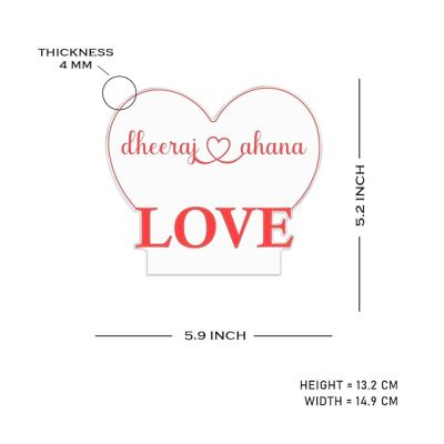 Personalized Couple Name Heart & Love Design Night Lamp with Warm White Light Gift For Husband, Wife