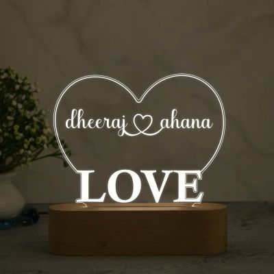 Personalized Couple Name Heart & Love Design Night Lamp with Warm White Light Gift For Husband, Wife