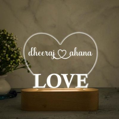 Personalized Couple Name Heart & Love Design Night Lamp with Warm White Light Gift For Husband, Wife