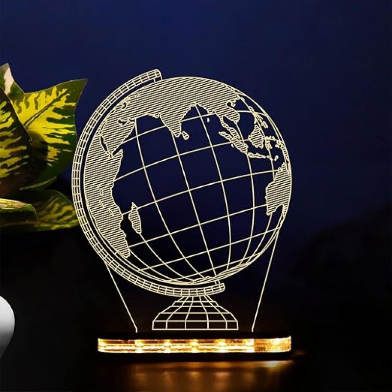 3D Illusion Earth Globe Led Night Lamp with Warm White Color Kids Study Room & Office Decor