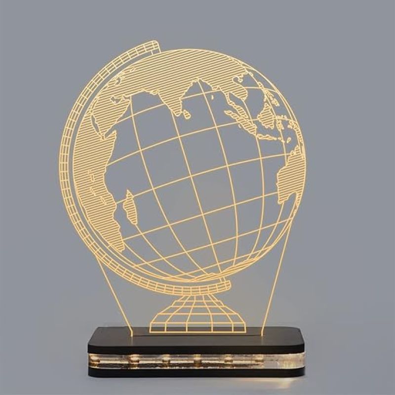 3D Illusion Earth Globe Led Night Lamp with Warm White Color Kids Study Room & Office Decor