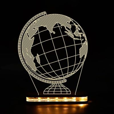 3D Illusion Earth Globe Led Night Lamp with Warm White Color Kids Study Room & Office Decor