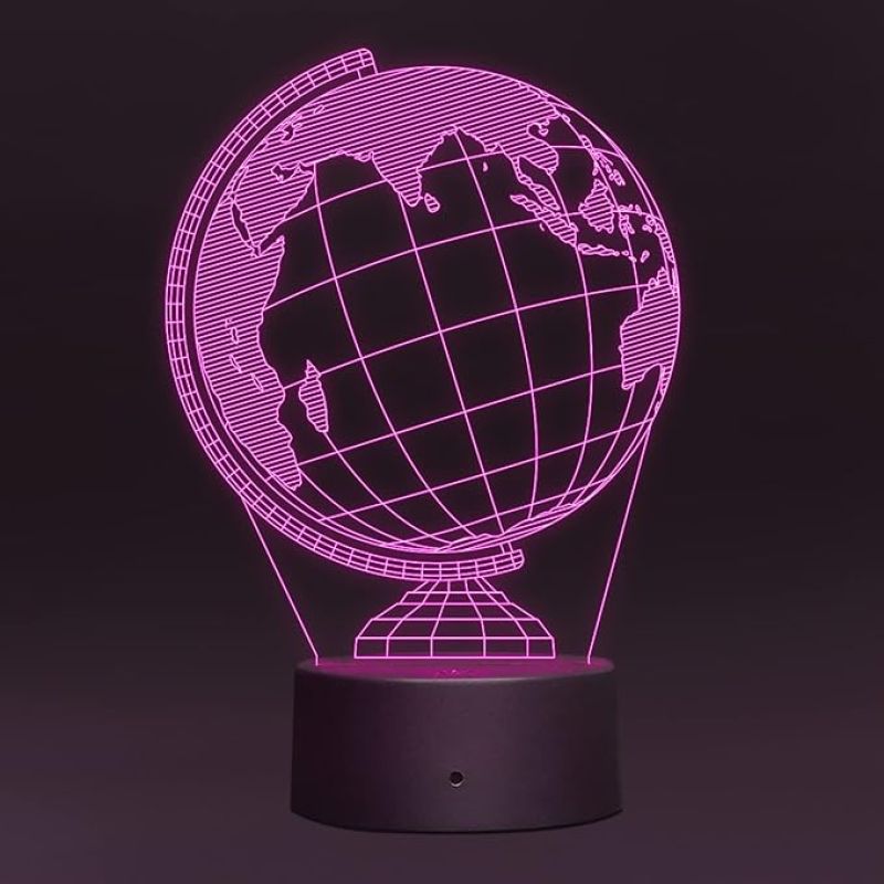 3D Illusion Earth Globe Led Night Lamp 7 Color Changing Light Kids Study Room & Office Decor Circle Base
