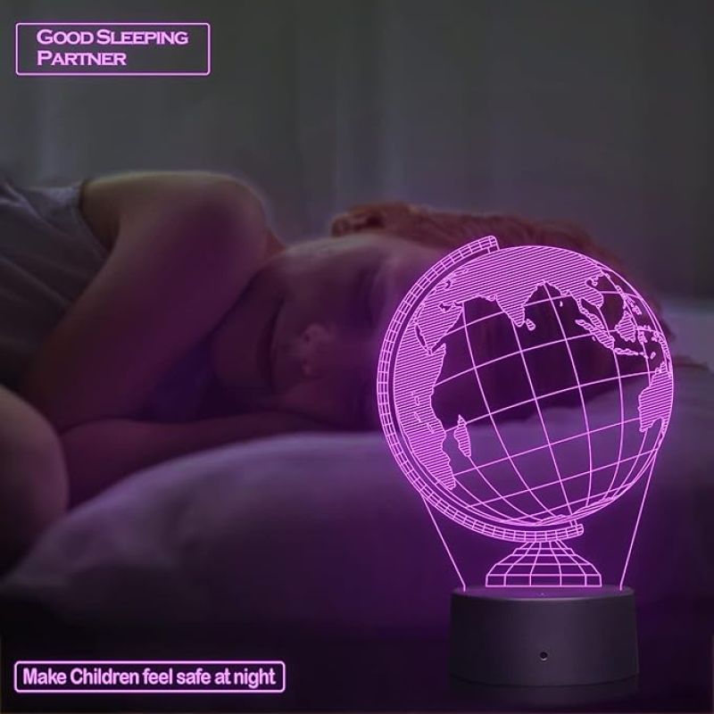 3D Illusion Earth Globe Led Night Lamp 7 Color Changing Light Kids Study Room & Office Decor Circle Base
