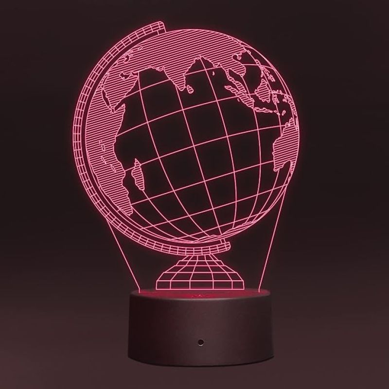 3D Illusion Earth Globe Led Night Lamp 7 Color Changing Light Kids Study Room & Office Decor Circle Base