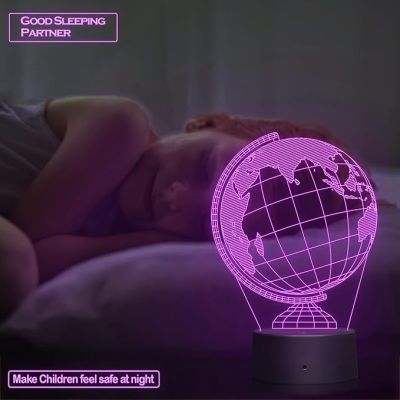 3D Illusion Earth Globe Led Night Lamp 7 Color Changing Light Kids Study Room & Office Decor Circle Base