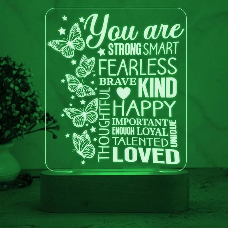 Motivational Engraved Night Lamp with Multicolored Light Beautiful Butterfly Design Best Gift for Women Day Inspiration & Appreciation Gifts for Women