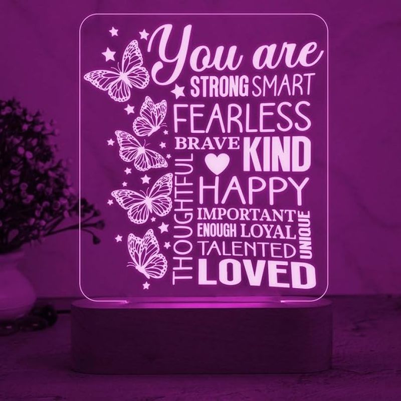 Motivational Engraved Night Lamp with Multicolored Light Beautiful Butterfly Design Best Gift for Women Day Inspiration & Appreciation Gifts for Women