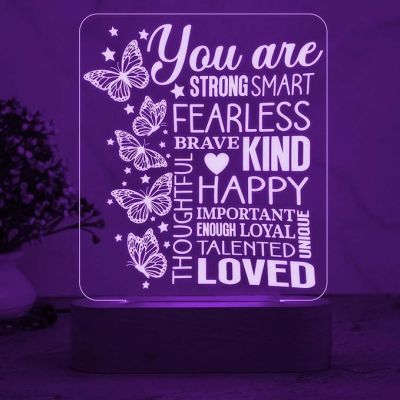 Motivational Engraved Night Lamp with Multicolored Light Beautiful Butterfly Design Best Gift for Women Day Inspiration & Appreciation Gifts for Women
