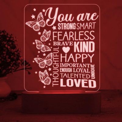 Motivational Engraved Night Lamp with Multicolored Light Beautiful Butterfly Design Best Gift for Women Day Inspiration & Appreciation Gifts for Women