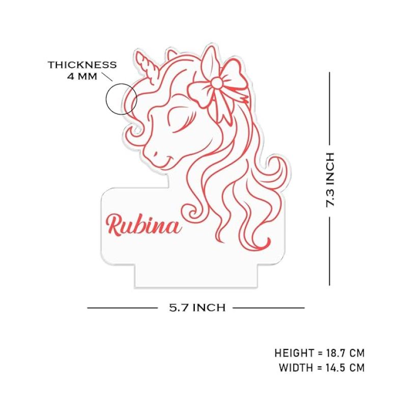 3D Unicorn Night Lamp with Warm White Light Customize with Name Birthday Gift for Kids, Friend