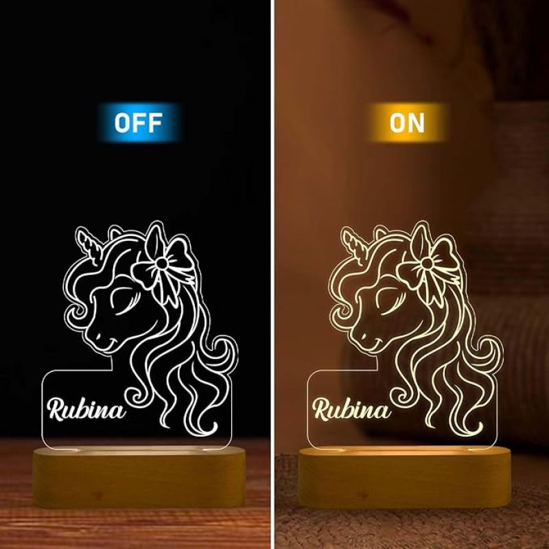 3D Unicorn Night Lamp with Warm White Light Customize with Name Birthday Gift for Kids, Friend