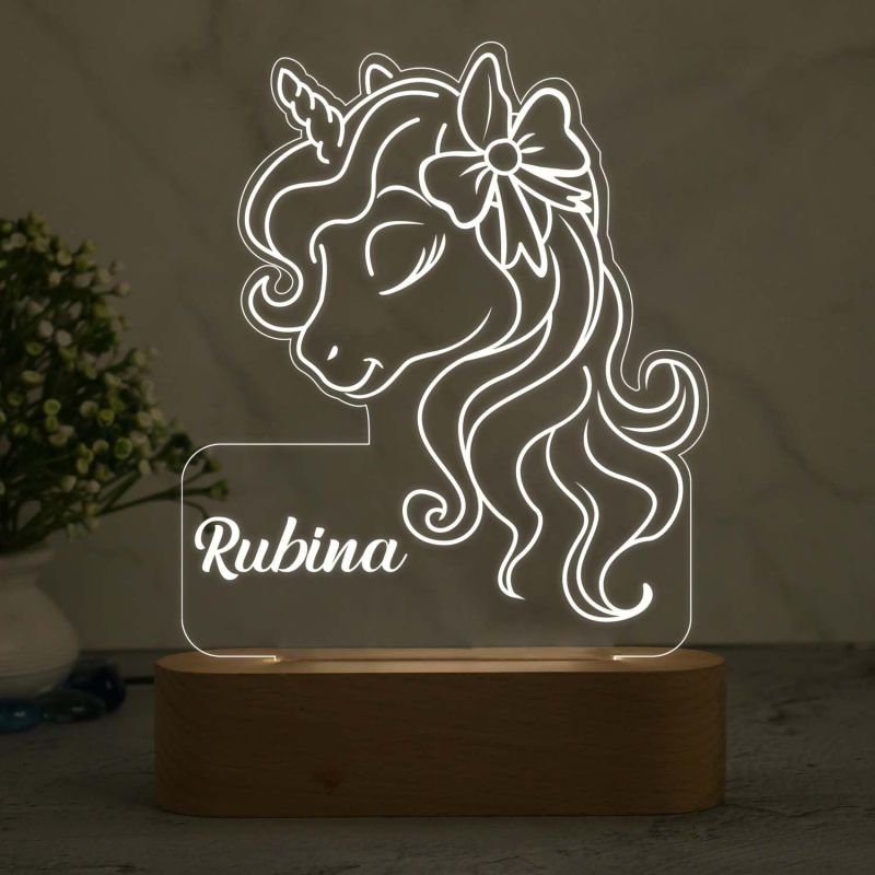 3D Unicorn Night Lamp with Warm White Light Customize with Name Birthday Gift for Kids, Friend
