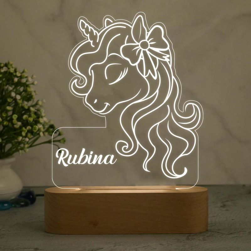 3D Unicorn Night Lamp with Warm White Light Customize with Name Birthday Gift for Kids, Friend