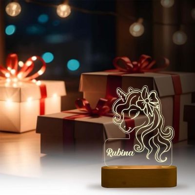 3D Unicorn Night Lamp with Warm White Light Customize with Name Birthday Gift for Kids, Friend