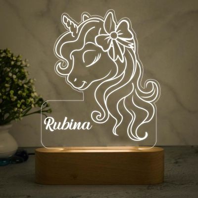 3D Unicorn Night Lamp with Warm White Light Customize with Name Birthday Gift for Kids, Friend