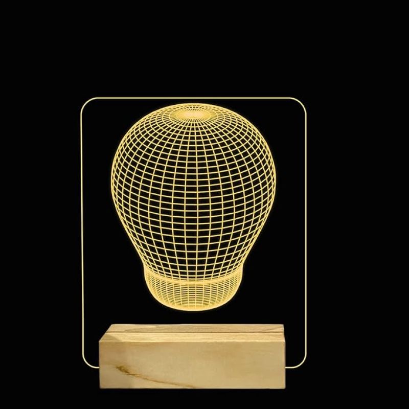 3D Bulb Design Led Night Lamp with Warm White Color Home & Living Decor Wooden Bae