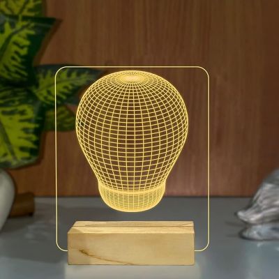 3D Bulb Design Led Night Lamp with Warm White Color Home & Living Decor Wooden Bae