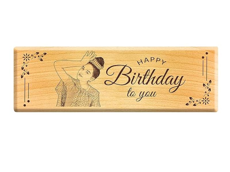 personalized Happy Birthday Engraved Wooden Photo Plaque with Text Gift For Mom, Dad, Wife, Friends