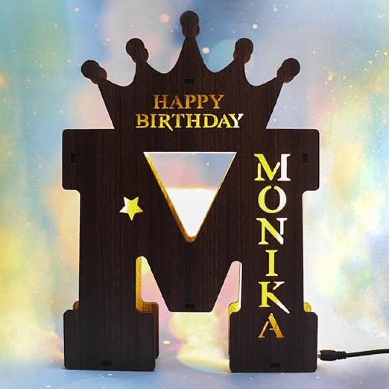 Personalized Alphabet Wooden Led lamp Customized with Any Alphabet and Name Happy Birthday Gifts for Friend, Brother, Husband
