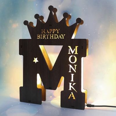 Personalized Alphabet Wooden Led lamp Customized with Any Alphabet and Name Happy Birthday Gifts for Friend, Brother, Husband