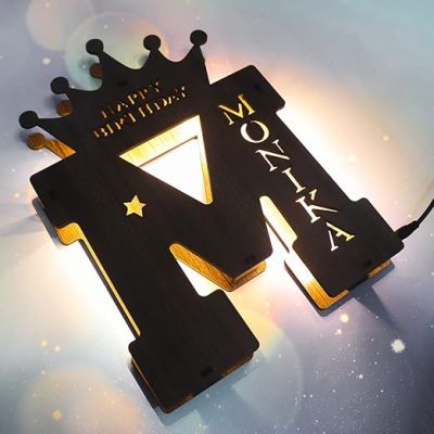 Personalized Alphabet Wooden Led lamp Customized with Any Alphabet and Name Happy Birthday Gifts for Friend, Brother, Husband