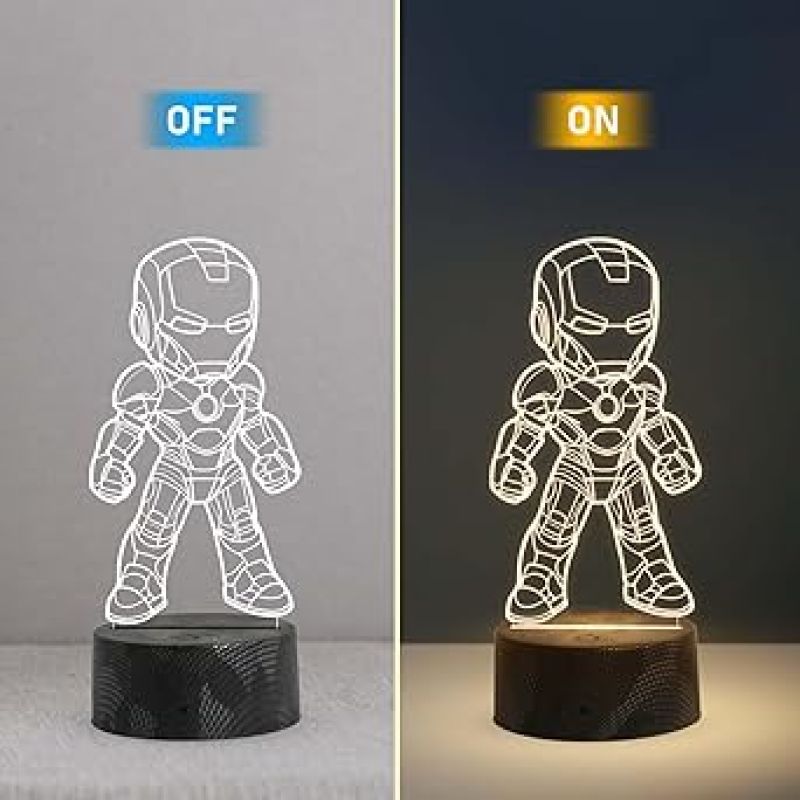 3D Illusion Avengers Iron Man Night Lamp with Warm White Light Birthday Gift for Kids Gift for Marvel Fan Kids Room Decor Light