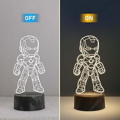 3D Illusion Avengers Iron Man Night Lamp with Warm White Light Birthday Gift for Kids Gift for Marvel Fan Kids Room Decor Light