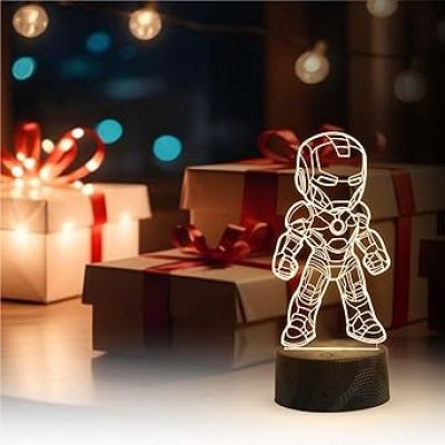 3D Illusion Avengers Iron Man Night Lamp with Warm White Light Birthday Gift for Kids Gift for Marvel Fan Kids Room Decor Light