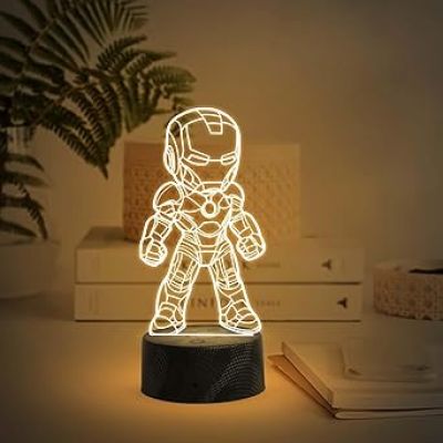 3D Illusion Avengers Iron Man Night Lamp with Warm White Light Birthday Gift for Kids Gift for Marvel Fan Kids Room Decor Light