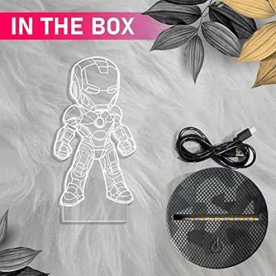 3D Illusion Avengers Iron Man Night Lamp with Warm White Light Birthday Gift for Kids Gift for Marvel Fan Kids Room Decor Light