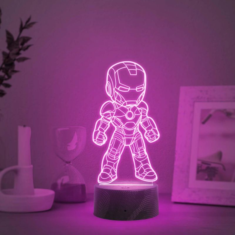 3D Illusion Avengers Iron Man Night Lamp with Multicolored Light Birthday Gift for Kids Gift for Marvel Fan Kids Room Decor Light