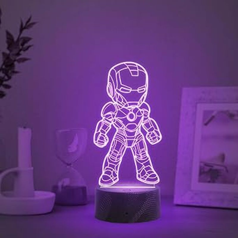 3D Illusion Avengers Iron Man Night Lamp with Multicolored Light Birthday Gift for Kids Gift for Marvel Fan Kids Room Decor Light