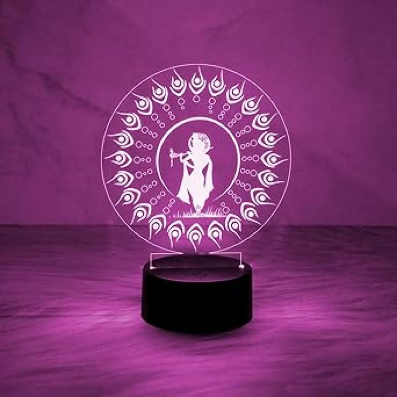 3D Illusion Lord Krishna Night Lamp with Multicolored Light Home & Office Decor Light & Blessing Gift