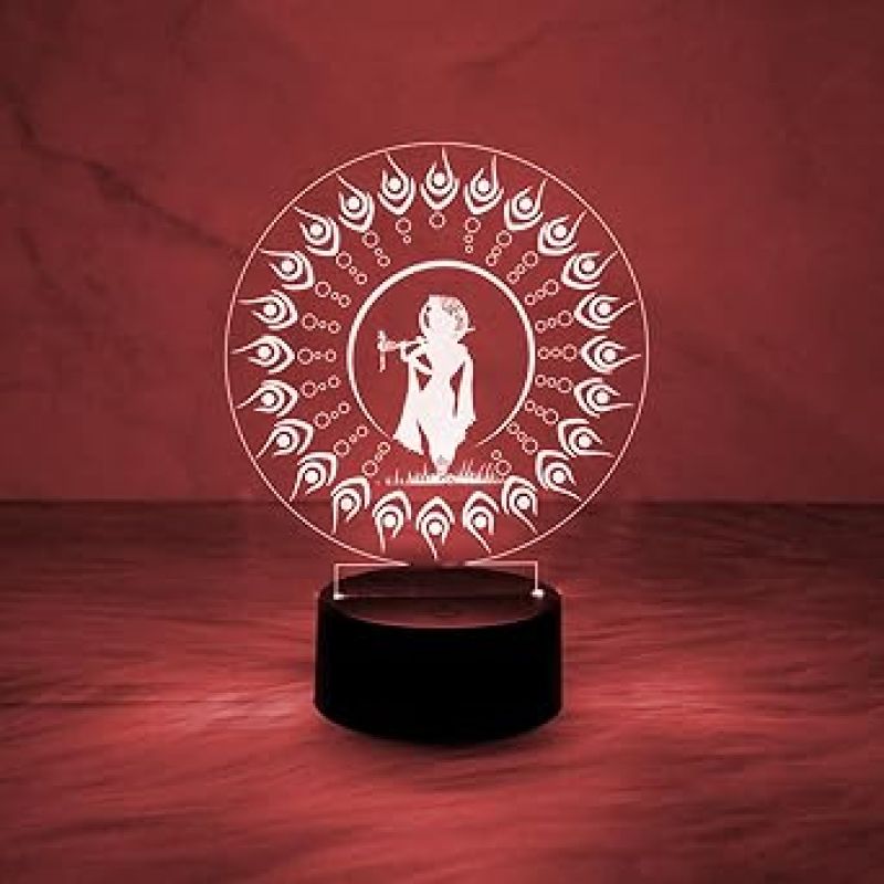 3D Illusion Lord Krishna Night Lamp with Multicolored Light Home & Office Decor Light & Blessing Gift