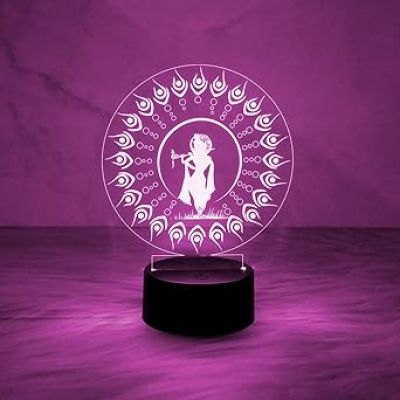 3D Illusion Lord Krishna Night Lamp with Multicolored Light Home & Office Decor Light & Blessing Gift