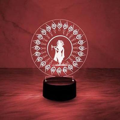 3D Illusion Lord Krishna Night Lamp with Multicolored Light Home & Office Decor Light & Blessing Gift