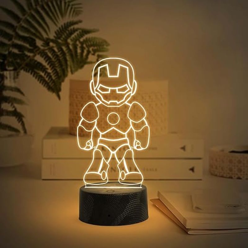 3D Illusion Iron Man Night Lamp with Warm White Light Kids Room Decoration &Birthday Gift for Avengers Fans