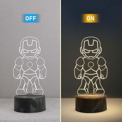 3D Illusion Iron Man Night Lamp with Warm White Light Kids Room Decoration &Birthday Gift for Avengers Fans