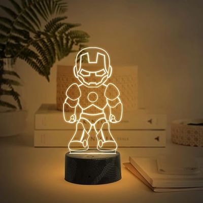 3D Illusion Iron Man Night Lamp with Warm White Light Kids Room Decoration &Birthday Gift for Avengers Fans