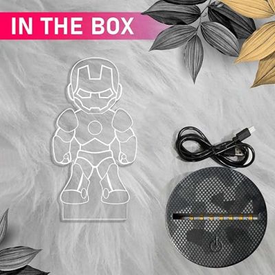 3D Illusion Iron Man Night Lamp with Warm White Light Kids Room Decoration &Birthday Gift for Avengers Fans