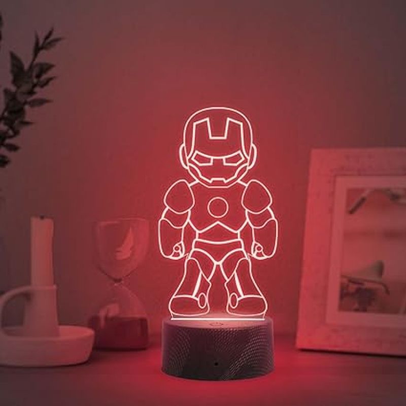 3D Illusion Iron Man Night Lamp with Multicolored Light Kids Room Decoration &Birthday Gift for Avengers Fans