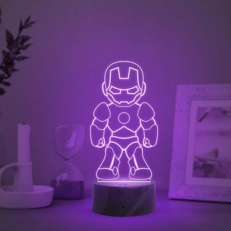 3D Illusion Iron Man Night Lamp with Multicolored Light Kids Room Decoration &Birthday Gift for Avengers Fans