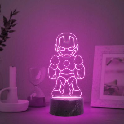 3D Illusion Iron Man Night Lamp with Multicolored Light Kids Room Decoration &Birthday Gift for Avengers Fans